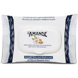 L'Amande Salviette Struccanti All'Olio Di Mandorle Dolci - 25 Pezzi, Delicate e Idratanti per Tutti i Tipi di Pelle