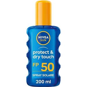 NIVEA SUN Crema Solare Spray Protect & Dry Touch FP 50 200 ml, Crema solare 50 trasparente e resistente all'acqua, Protezione solare 50 in pratico flacone in spray
