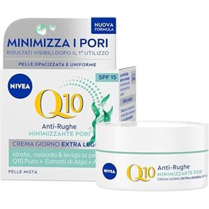 NIVEA Q10 Anti-Rughe Minimizzante Pori Crema Giorno Extra Leggera SPF 15 50 ml, Crema viso antirughe, idratante e opacizzante, Crema viso pelle mista con Coenzima Q10 ed Estratti di Alga e Aloe