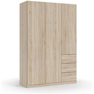 Dmora Armadio Guardaroba, 3 Ante + 3 cassetti-cm. 135 x 200 x 52, Rovere, Big