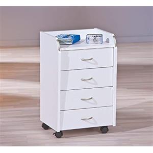 Dmora cassettiera con ruote, 4 cassetti, 40 x 36 x 65 cm, mobile per ufficio, Bianco