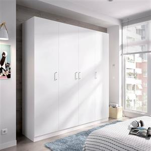 Dmora - Guardaroba Bove, Mobile appendiabiti per camera da letto, Armadio a 4 ante battenti, 200x52h215 cm, Bianco