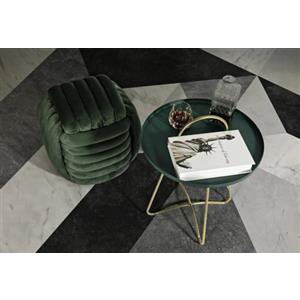 Dmora - Tavolino da salotto Rangitata, Tavolo basso da caffè, Portariviste per divano, Ripiano da soggiorno, 45 x 45 h59 cm, Verde e Oro