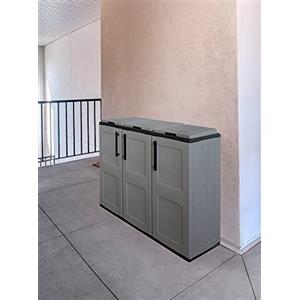 Dmora - Pattumiera Aalst, Cestino portarifiuti, Bidone per Raccolta differenziata a 3 Ante, 100% Made in Italy, 102x37h84 cm, Grigio e Nero, Finitura Quadri