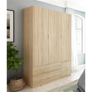 Dmora - Guardaroba Weymouth, Mobile camera da letto a 3 ante e 2 cassetti, Armadio appendiabiti, 135x52h200 cm, Rovere