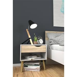 Dmora Comodino a un cassetto e un vano contenitore, colore bianco e rovere, Misure 50 x 49 x 39 cm