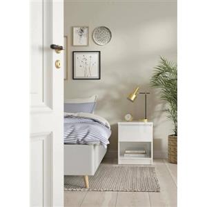 Dmora Comodino a un cassetto, colore bianco lucido, cm 40 x 49 x 40