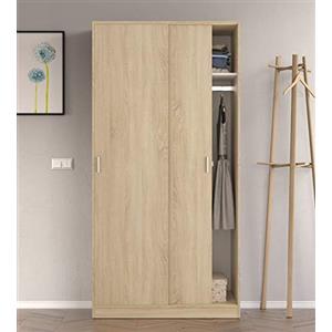 Dmora - Guardaroba 2 ante Lansing, Armadio per camera da letto, Mobile con ripiano e barra appendiabiti, 100x50h200 cm, Rovere