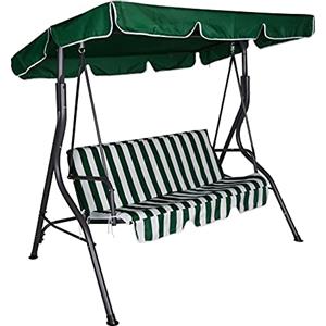 Dmora Dondolo da Giardino 3 posti con tettuccio e Cuscino, Colore Verde e Bianco, cm 180 x 110 x h165