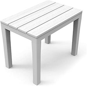 Dmora Tavolino effetto legno in polipropilene, colore bianco, cm 60 x 38,5 x h45