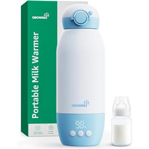 GROWNSY Scaldabiberon Portatile per Viaggio, Riscaldamento Veloce Latte Materno & Formula, Controllo Temperatura Preciso, Batteria 10000mAh USB-C, Doppia Capacità 600ml