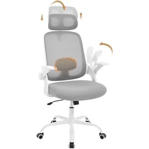 WOLTU Sedia da Ufficio, Gaming Ergonomica, Rete, Poggiatesta e Braccioli Regolabili, Supporto Lombare, Funzione Dondolo, Sedia Girevole, Altezza Regolabile, Grigio Chiaro, BS171hgws