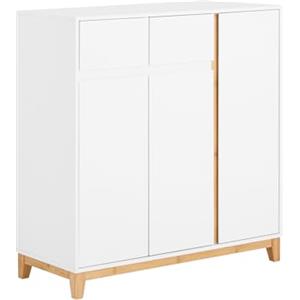 SoBuy Scarpiera con 2 cassetti e 3 ante Scarpiera portascarpe con 5 ripiani Cassettiera per scarpe Bianco-Naturale 80x34x85 cm FSR190-WN