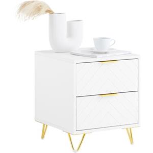 SoBuy Comodino con 2 cassetti Tavolino da divano Tavolino laterale Tavolino per telefono Comodino piccolo camera da letto Bianco 40x42x47 cm FBT160-W
