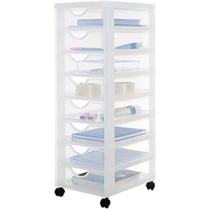 Iris Ohyama Cassettiera in Plastica con ruote, 8 Cassetti Piccoli, Biancastro, Maniglie facili da tirare, Organizzatore, Per Camera Da Letto, Bagno, Scuola e Ufficio, Senza BPA, Contenitore, DDDC-380