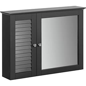 SoBuy Armadietto pensile per Bagno con specchio Mobiletto Bagno Pensile Bagno Pensile Cucina Mobilletto Bagno Parete BZR55-DG (Grigio)