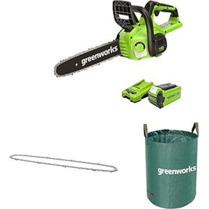 Greenworks Motosega a Batteria, Lunghezza Barra 12 Pollice (30cm),Batteria 40V 2Ah e Caricabatterie + GreenWorks 30cm Catena + Greenworks Sacco da giardinaggio da 120l