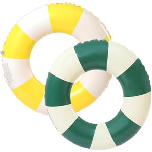 JUNBAOYYDS Anello di nuoto gonfiabile, Anello di Nuoto Gonfiabile Galleggiante Adulti, Vintage a Righe Ciambella Salvagente Gonfiabile, per Galleggiante per bambini adulti (giallo+verde)