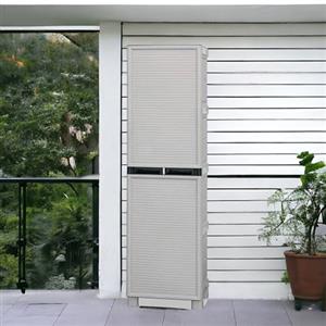 Dmora Esterno Tongeren, Mobile Outdoor a 1 Anta, Armadio per Lavanderia, 100% Made in Italy, 50x39h172 cm, Grigio Chiaro e Nero, Polipropilene (PP), Portascope, 50 x 39 x 172, 16 unità