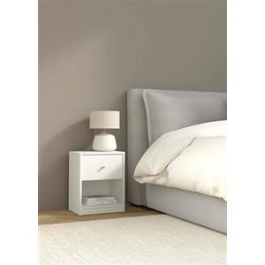 Dmora - Comodino Roxanne, Comò basso, Tavolino da notte, Mensola da letto, 38x30 h48 cm, Bianco