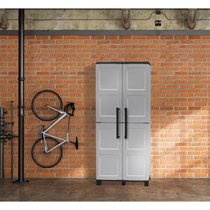 Dmora Armadio da Esterno Verviers, Mobile Balcone Multiuso 2 Ante, 100% Made in Italy, 68x37h169 cm, Grigio Chiaro e Nero, Finitura Quadri, Polipropilene (PP), Giulia, 14 unità