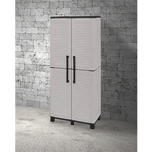 Dmora Armadio Multiuso da Esterno o Interno, Mobile a 2 Ante e 3 Ripiani Regolabili in Polipropilene, 100% Made in Italy, Colore Grigio, Carlotta, 68x37h169 cm, 14 unità
