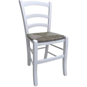 Dmora Castrillon, Sedia Classica in Legno Color Bianco, Ideale per Sala da Pranzo, Cucina o Salotto, Made in Italy, Cm 46x42h87, con fondello in Paglia