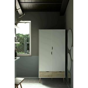 Dmora - Guardaroba 2 ante Celestine, Mobile camera da letto, Cabina armadio portabiti, Armadio appendiabiti, 99x58 h200 cm, Bianco e Quercia