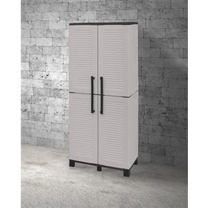 Dmora Armadio da Esterno Verviers, Mobile Balcone Multiuso 2 Ante, 100% Made in Italy, 68x37h169 cm, Grigio Chiaro, Finitura Righe, Grigiochiaro,Nero