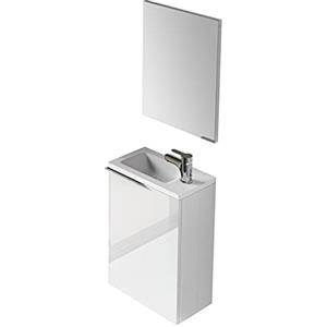 Dmora Mobiletto per Il Bagno a un'anta Battente con lavabo e Specchio Inclusi, Colore Bianco Lucido, cm 40 x 58 x 22
