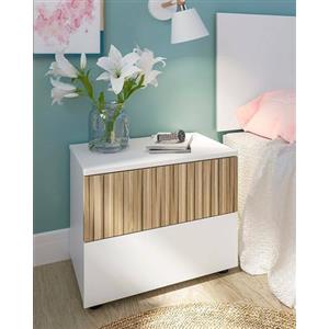 Dmora Comodino Gleed, Comò Basso, Tavolino da Notte, Mensola da Letto, 50x42 h34 cm, Bianco e Rovere