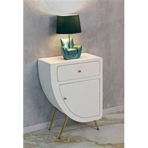 Dmora - Comodino Bonorva, Comò basso, Tavolino da notte, Mensola da letto, Bianco e Oro, 60x32 h79 cm