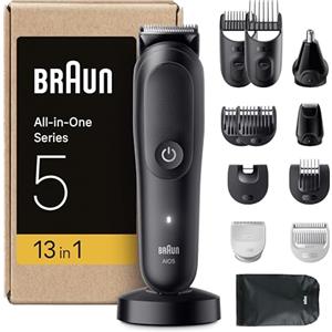 Braun Rifinitore All-in-One Series 5, Rasoio Elettrico Barba E Capelli 13In1, Taglia Peli Naso E Orecchie, Macchinetta Per Capelli, Lama ProBlade, Tecnologia AutoSense, Wet&Dry, Grigio