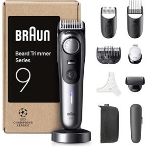 Braun Regolabarba Uomo Series 9, Rasoio Elettrico Barba Braun, +11 Strumenti Da Barbiere, Lama ProBlade Affilata A Vita, 180 Min, Selettore Di Precisione Con 52 Lunghezze, Impermeabile, BT9545, Cromo