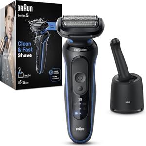 Braun Series 5 Regolabarba Uomo, Rasoio Elettrico Barba Braun Serie 5, Rasatura Wet&Dry, Rasoio A Lamina Impermeabile, Con Stazione di Pulizia e Ricarica SmartCare, 52-B7000cc, Blu