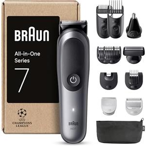 Braun Rifinitore All-In-One Series 7 AIO7545, Rasoio Elettrico Barba 12In1, Taglia Peli Naso E Orecchie, Macchinetta Per Capelli, Lama ProBlade, Tecnologia AutoSense, Wet&Dry, Grigio