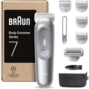 Braun Rasoio Elettrico Corpo Uomo Series 7, +8 Strumenti Cura Corpo, Luce Smartlight & SkinGuard, 100 Min Utilizzo, Testine SmoothShave & SensitiveTrim, Impermeabile, Rasoio Intimo Uomo, Grigio
