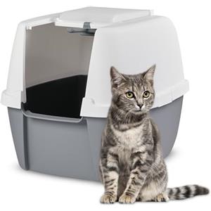 Iris Ohyama Lettiera per Gatti with Scoop, Grigio, Antispruzzo, Facile da Pulire, Chiuso, per Gattini, Gatti Adulti, Conigli, Grande, Senza BPA, Lato Alto, Cappuccio Staccabile, CLH-17J
