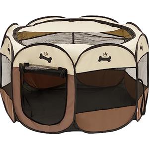 Baroni Home Recinto Pieghevole per Cani e Gatti da Interno e Esterno, Cuccia Salva spazio Trasportabile con Maniglia e Porta Apribile Confortevole con Borsa, Marrone, L, 96x60x45 cm