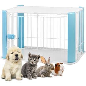 Iris Ohyama, Box per cani / cuccioli da interno con basetetto asportabile, porta scorrevole con scrocco, ganci per un facile montaggio per cane - Pet Circle CLS-960, Blu