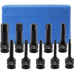 BEASAFY Set di 10 punte per avvitatore a percussione da 1/2 pollici, H5 - H19, esagonali, set di punte lunghe, adatte per chiavi dinamometriche e chiavi a cricchetto
