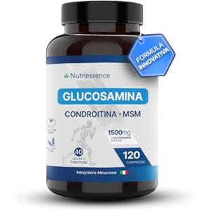 Nutriessence Glucosamina + Condroitina + MSM con Vitamina C, Acido Ialuronico, Collagene e Zinco|Dosaggio Extra Forte|120 Compresse Maxi Scorta|Supporto Articolazioni,Cartilagini e Ossa|Senza Glutine e Lattosio