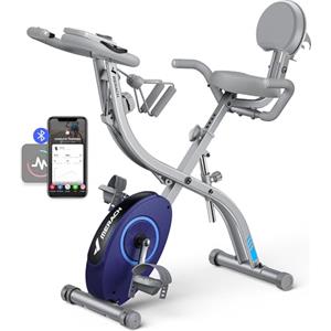 MERACH Cyclette Pieghevole 4 in 1, Ciclette Bike con Monitor LCD e Misurazione Manuale Delle Pulsazioni, Cyclette Magnetiche con Comodo Cuscino del Sedile, per la Casa, Salvaspazio