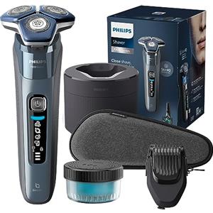 Philips S7000 - Rasoio elettrico Wet & Dry in blu ghiaccio con 1 rifinitore a scomparsa, regolabarba, custodia da viaggio, Quick Clean Pod e supporto di ricarica (modello S7882/54)