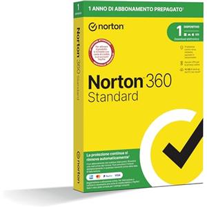 Norton 360 Standard 2025, Antivirus per 1 Dispositivo, Licenza di 1 Anno con Rinnovo Automatico, Pc, Mac, Tablet e Smartphone