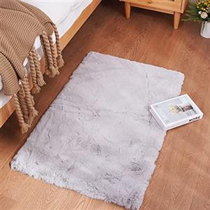 Ghouse Faux Tappetto di Pelle di Pecora Tappeto a Pelo Corto Lavabile Fluffy Uni Effetto Pelliccia Antiscivolo Facile da Pulire, Dimensione:60 x 90 cm, Colore: Grigio