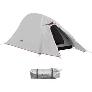 Outsunny Tenda da Campeggio a 2 Livelli con Tasca Portaoggetti e Borsa da Trasporto, Tenda da Trekking in Poliestere e Alluminio, 300x135x110 cm, Grigio Chiaro