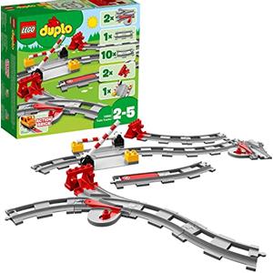 LEGO DUPLO Binari Ferroviari, Giochi per Bambini e Bambine in Età Prescolare da 2-5 Anni con Mattoncino Sonoro e Passaggio a Livello per Ampliare un Percorso del Treno, Giocattoli Educativi 10882