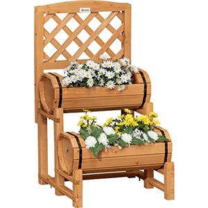 Outsunny Fioriera da Esterno Verticale a Mezza Botte, Fioriera Rialzato con Grigliato in Legno d'Abete, 45x45x80 cm