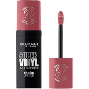 Deborah Milano - Super Vinyl Shake Lipstick Rossetto Liquido Vinilico, N.1 Rose, Colore Intenso e No Transfer, Dona Labbra Viniliche e Impeccabili fino a 16 Ore, 4ml